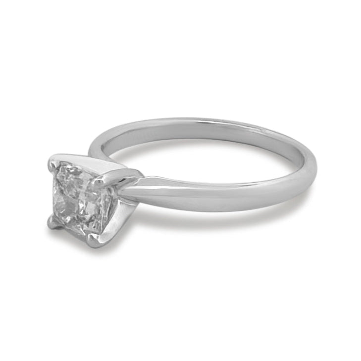 GSI Graded 1.04cts Cushion Cut Natural Diamond Solitaire Engagement Ring in 14k White Gold