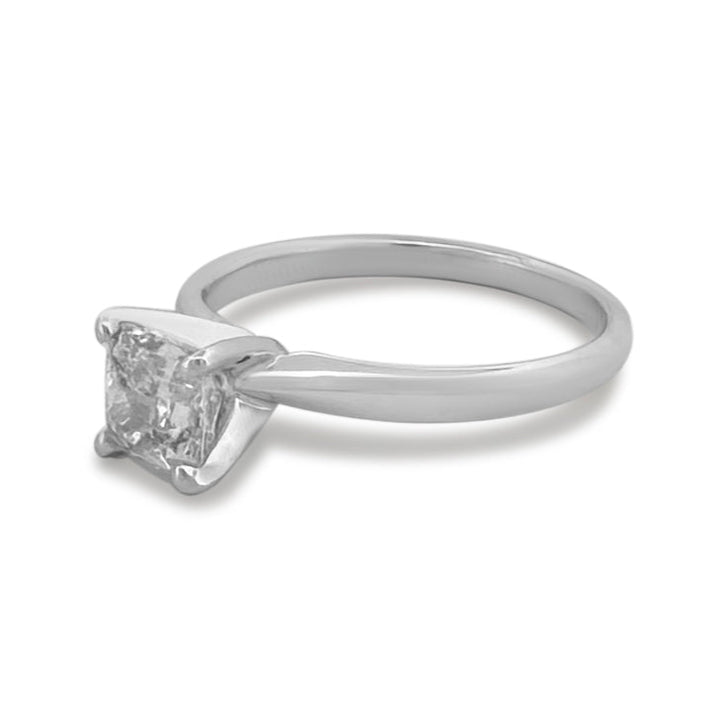 GSI Graded 1.04cts Cushion Cut Natural Diamond Solitaire Engagement Ring in 14k White Gold