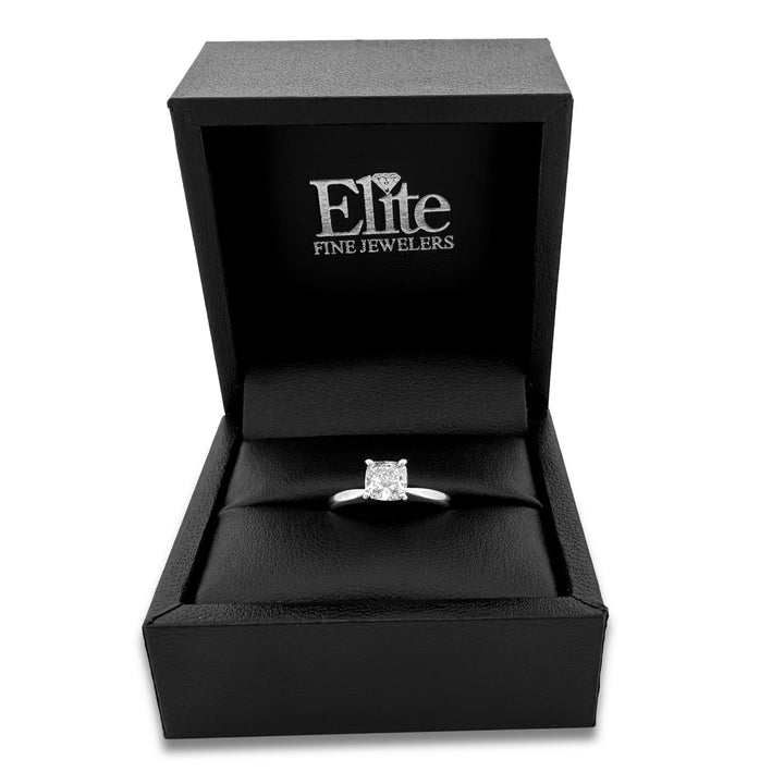 GSI Graded 1.04cts Cushion Cut Natural Diamond Solitaire Engagement Ring in 14k White Gold