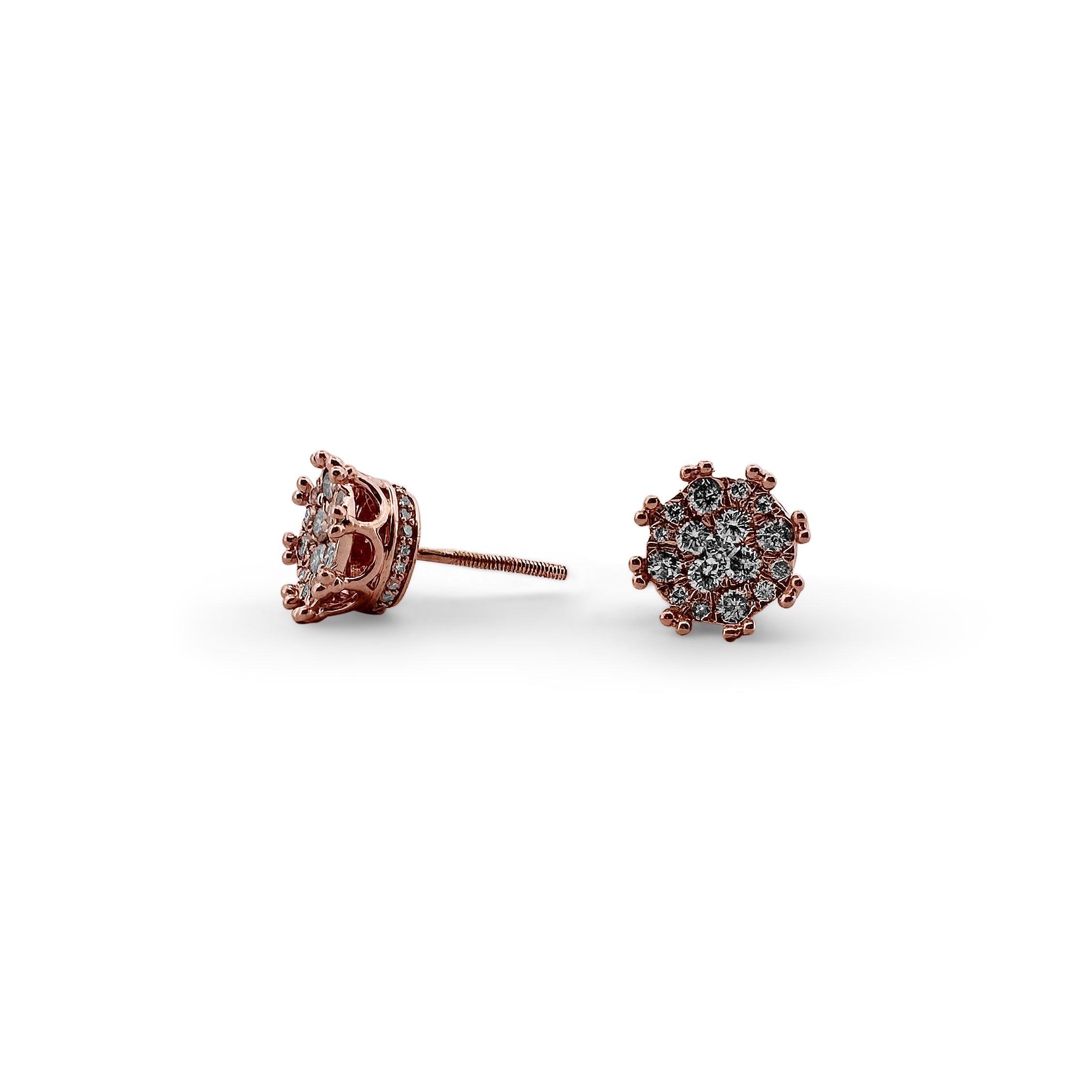 10K Rose Gold 0.50ctw Round Brilliant Diamond Crown Stud Earrings