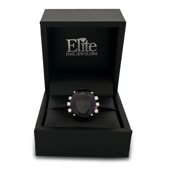 14cts Oval Amethyst & Round Brilliant Diamond Cocktail Ring in 14k Yellow Gold