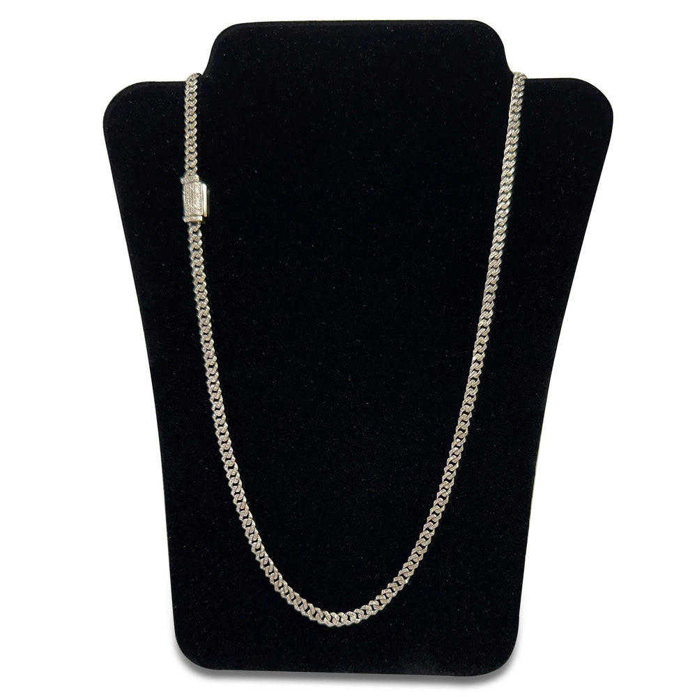 3.40ctw Single Cut Natural Diamond 4mm Cuban Chain Necklace in 10k White Gold