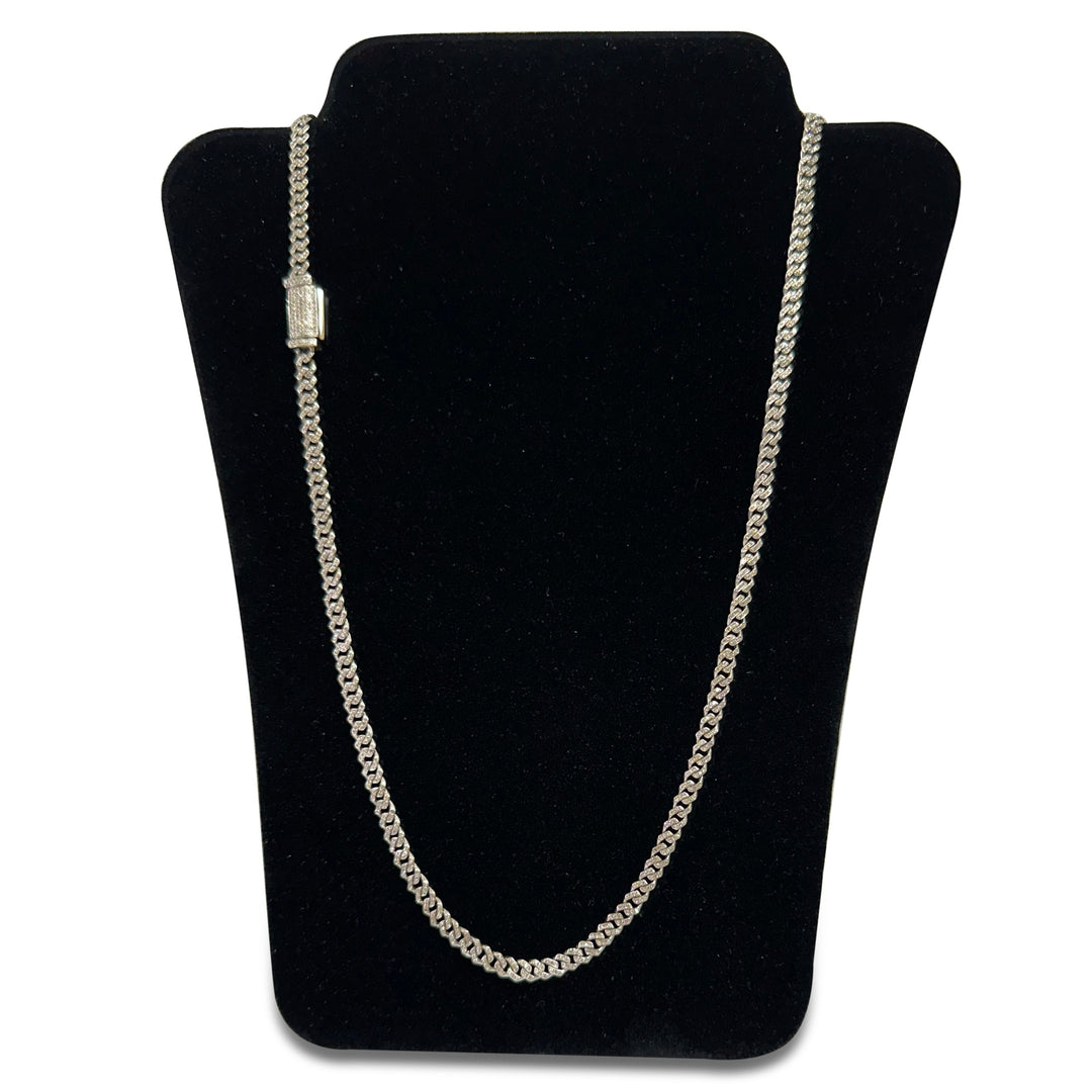 3.40ctw Single Cut Natural Diamond 4mm Cuban Chain Necklace in 10k White Gold