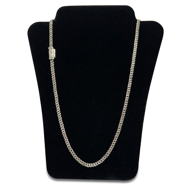 3.40ctw Single Cut Natural Diamond 4mm Cuban Chain Necklace in 10k White Gold