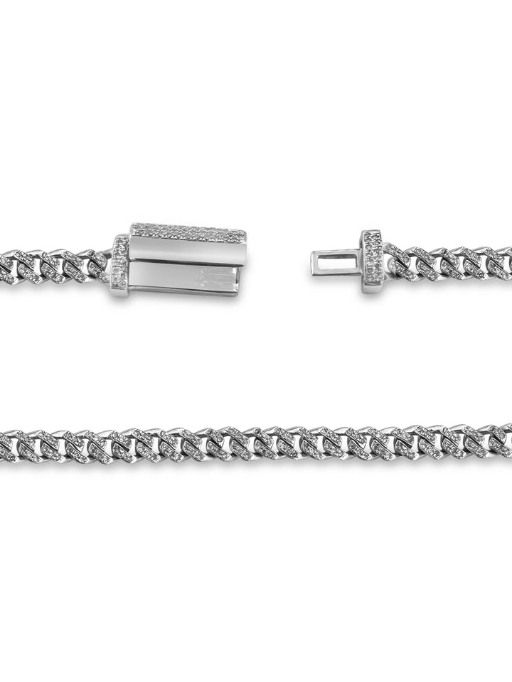 3.40ctw Single Cut Natural Diamond 4mm Cuban Chain Necklace in 10k White Gold