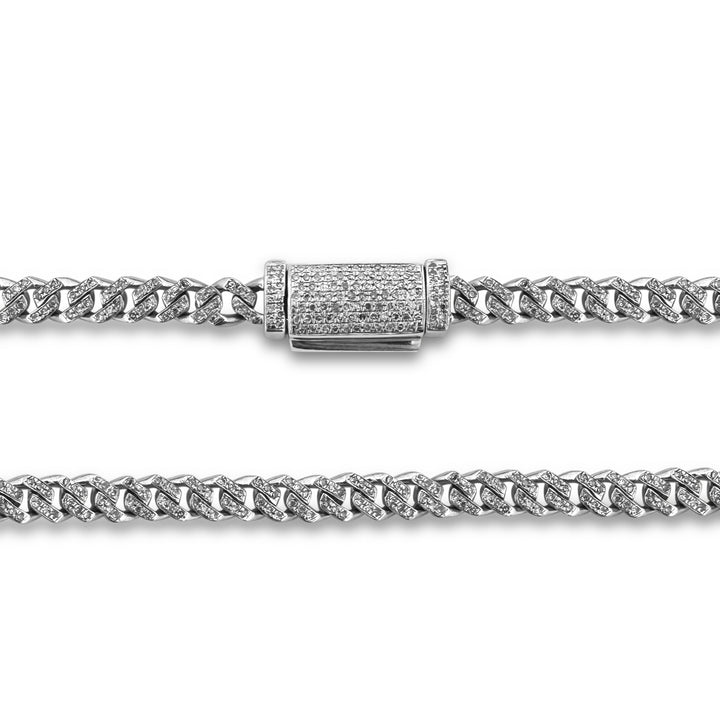 3.40ctw Single Cut Natural Diamond 4mm Cuban Chain Necklace in 10k White Gold