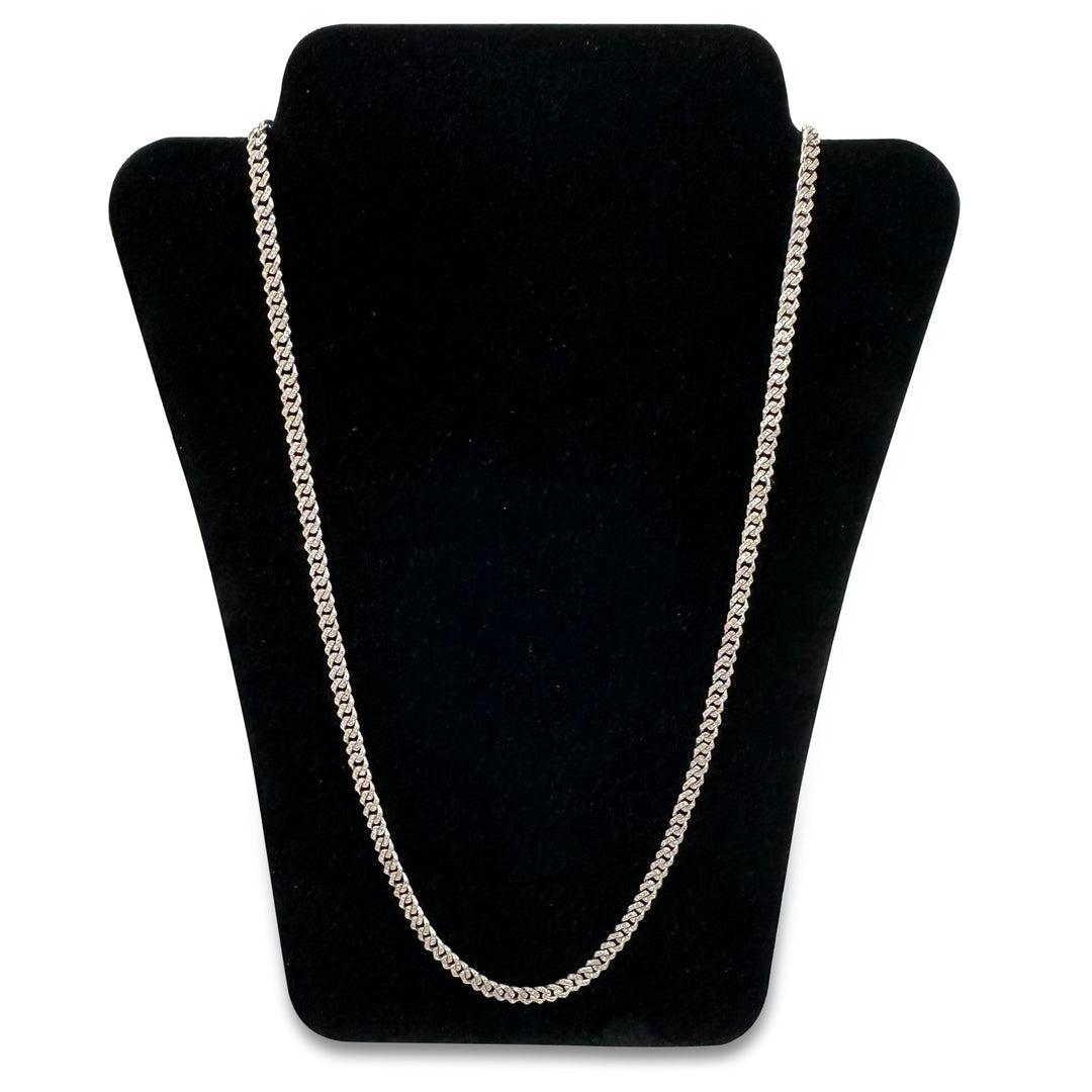 3.40ctw Single Cut Natural Diamond 4mm Cuban Chain Necklace in 10k White Gold