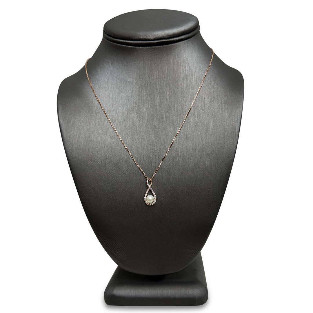 Cultured Pearl & Natural Round Brilliant Diamond Pendant Necklace in 14k Rose Gold
