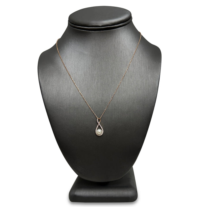 Cultured Pearl & Natural Round Brilliant Diamond Pendant Necklace in 14k Rose Gold