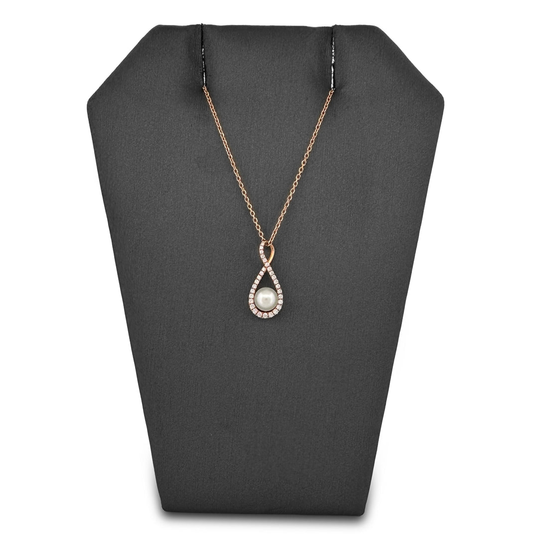 Cultured Pearl & Natural Round Brilliant Diamond Pendant Necklace in 14k Rose Gold