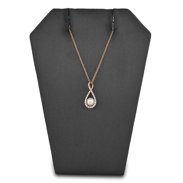 Cultured Pearl & Natural Round Brilliant Diamond Pendant Necklace in 14k Rose Gold