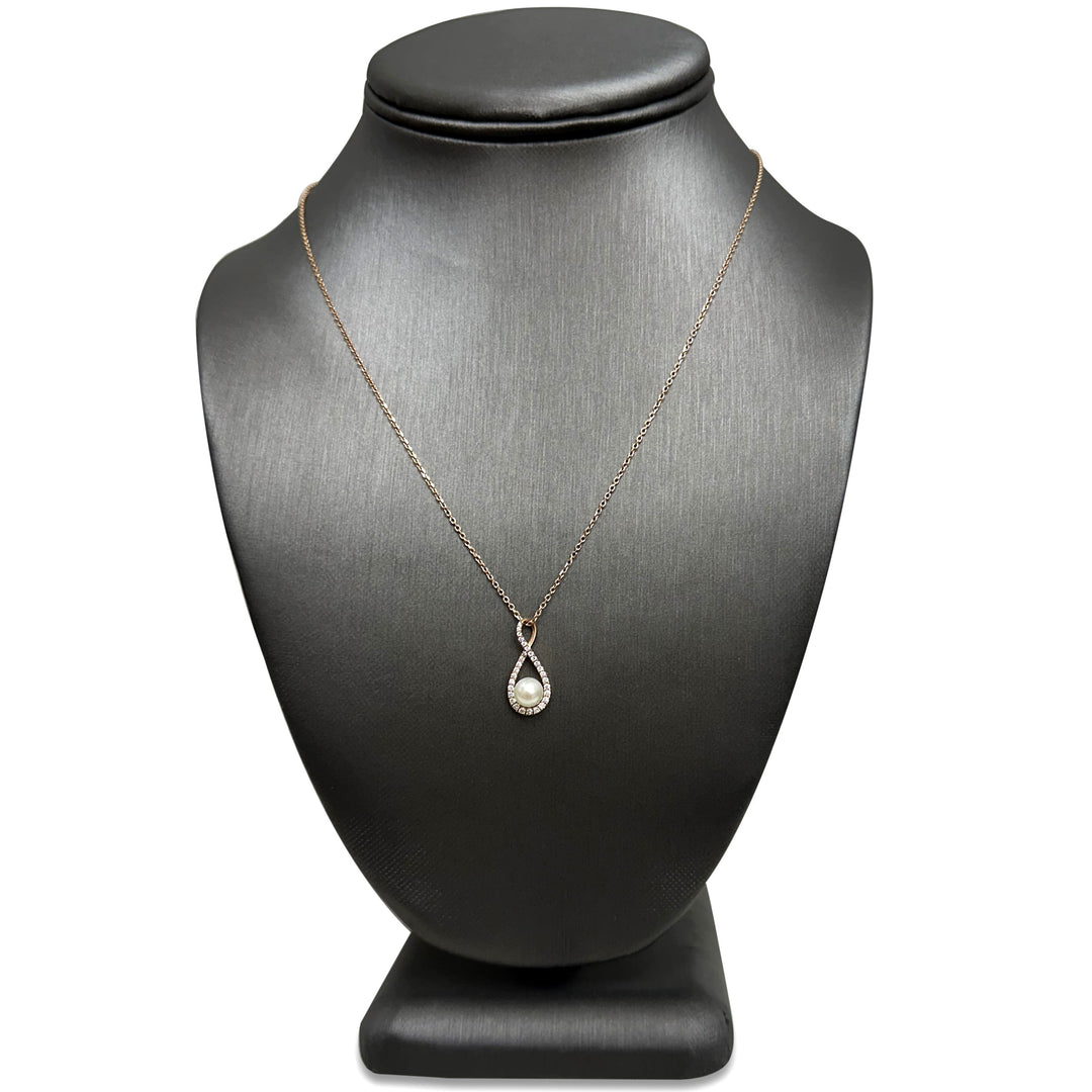 Cultured Pearl & Natural Round Brilliant Diamond Pendant Necklace in 14k Rose Gold
