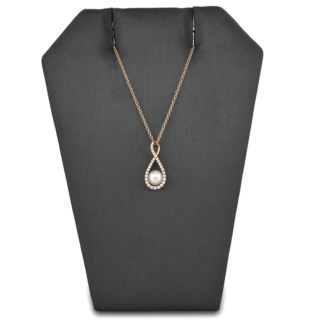 Cultured Pearl & Natural Round Brilliant Diamond Pendant Necklace in 14k Rose Gold