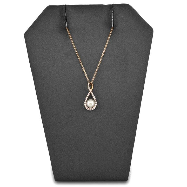 Cultured Pearl & Natural Round Brilliant Diamond Pendant Necklace in 14k Rose Gold