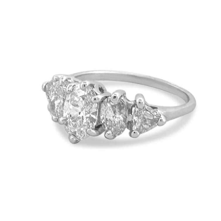 2ctw Oval and Triangular Natural Diamond 5-Stone Engagement Ring 14k White Gold