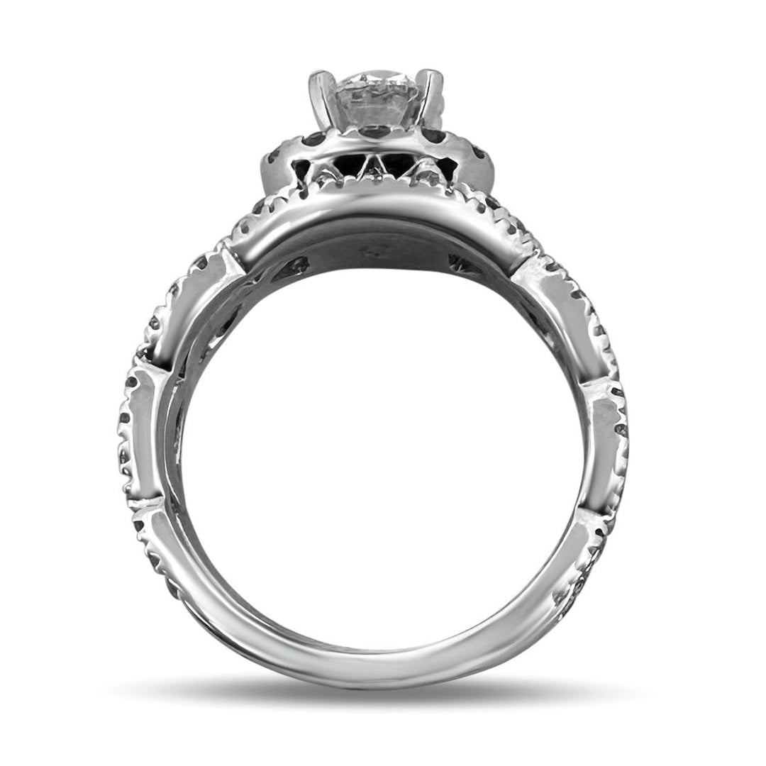 GIA Graded 0.82ct Round Brilliant Natural Diamond Halo Engagement Ring & Wedding Band in 14k White Gold