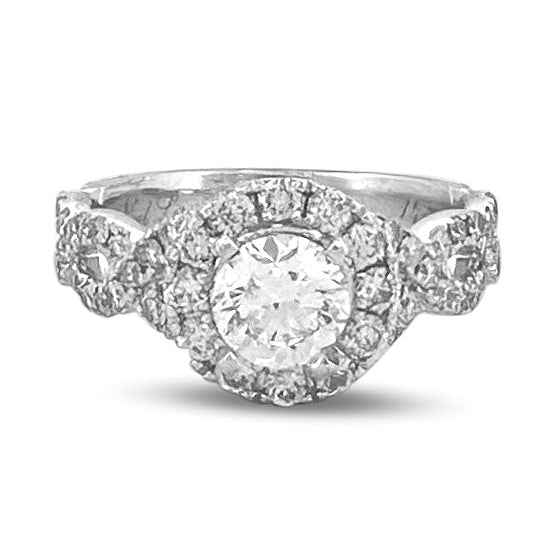 GIA Graded 0.82ct Round Brilliant Natural Diamond Halo Engagement Ring & Wedding Band in 14k White Gold