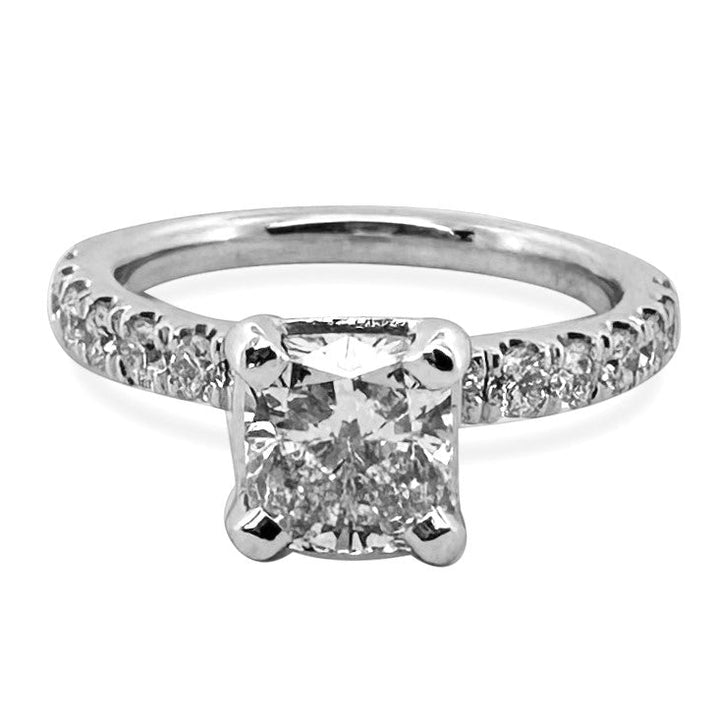 GIA Graded 1.35ctw Cushion Cut with Round Brilliant Natural Diamond Engagement Ring in 14k White Gold