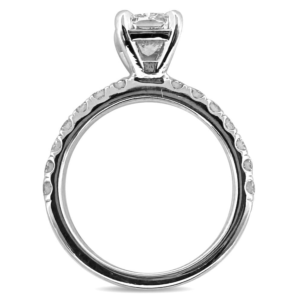GIA Graded 1.35ctw Cushion Cut with Round Brilliant Natural Diamond Engagement Ring in 14k White Gold