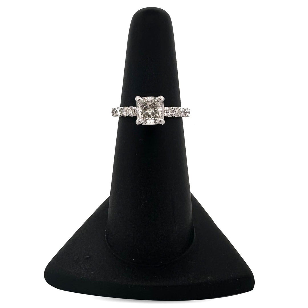 GIA Graded 1.35ctw Cushion Cut with Round Brilliant Natural Diamond Engagement Ring in 14k White Gold