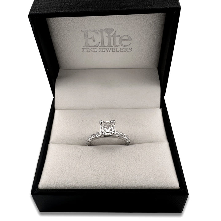 GIA Graded 1.35ctw Cushion Cut with Round Brilliant Natural Diamond Engagement Ring in 14k White Gold