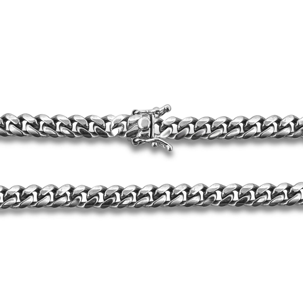 7mm Cuban Link 24" Chain Necklace in 14k White Gold