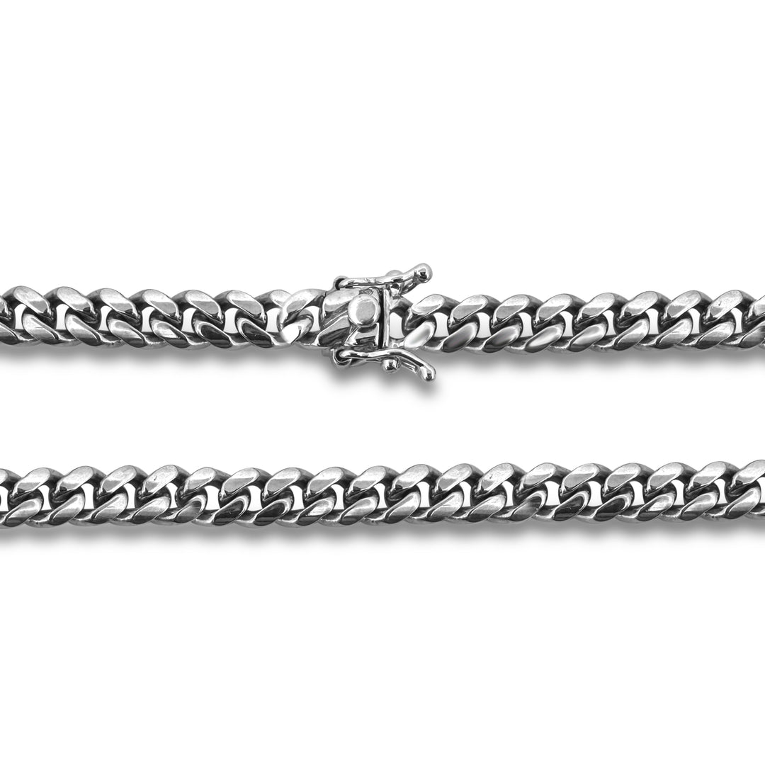 7mm Cuban Link 24" Chain Necklace in 14k White Gold
