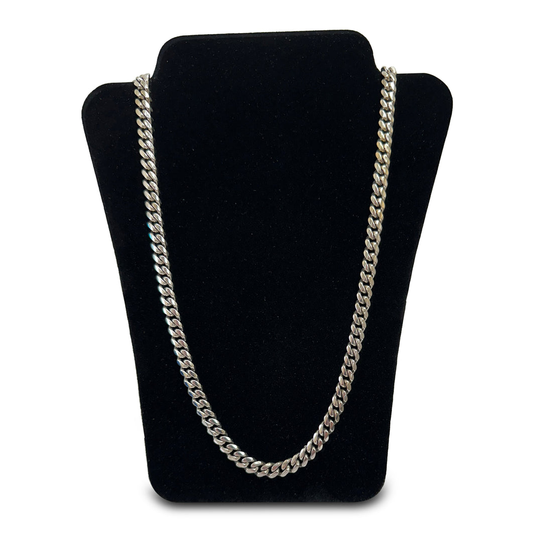 7mm Cuban Link 24" Chain Necklace in 14k White Gold