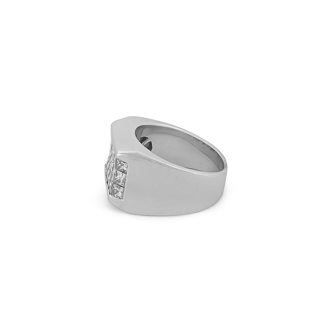 3.50ctw Invisibly-Set Princess Cut Diamond Men's Ring in 18k White Gold