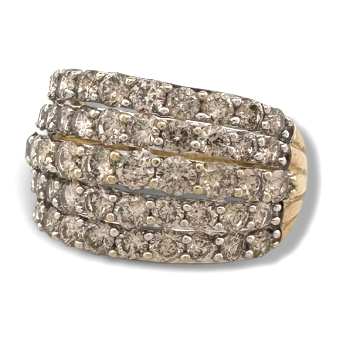 2.50ctw Round Brilliant Natural Salt & Pepper Diamond 5-Row Cocktail Ring in 10k Two-Tone Gold