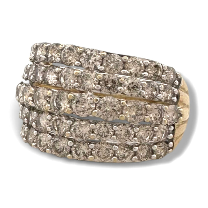 2.50ctw Round Brilliant Natural Salt & Pepper Diamond 5-Row Cocktail Ring in 10k Two-Tone Gold