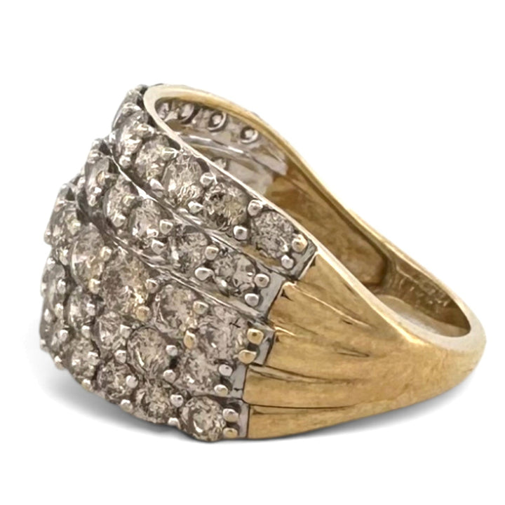 2.50ctw Round Brilliant Natural Salt & Pepper Diamond 5-Row Cocktail Ring in 10k Two-Tone Gold