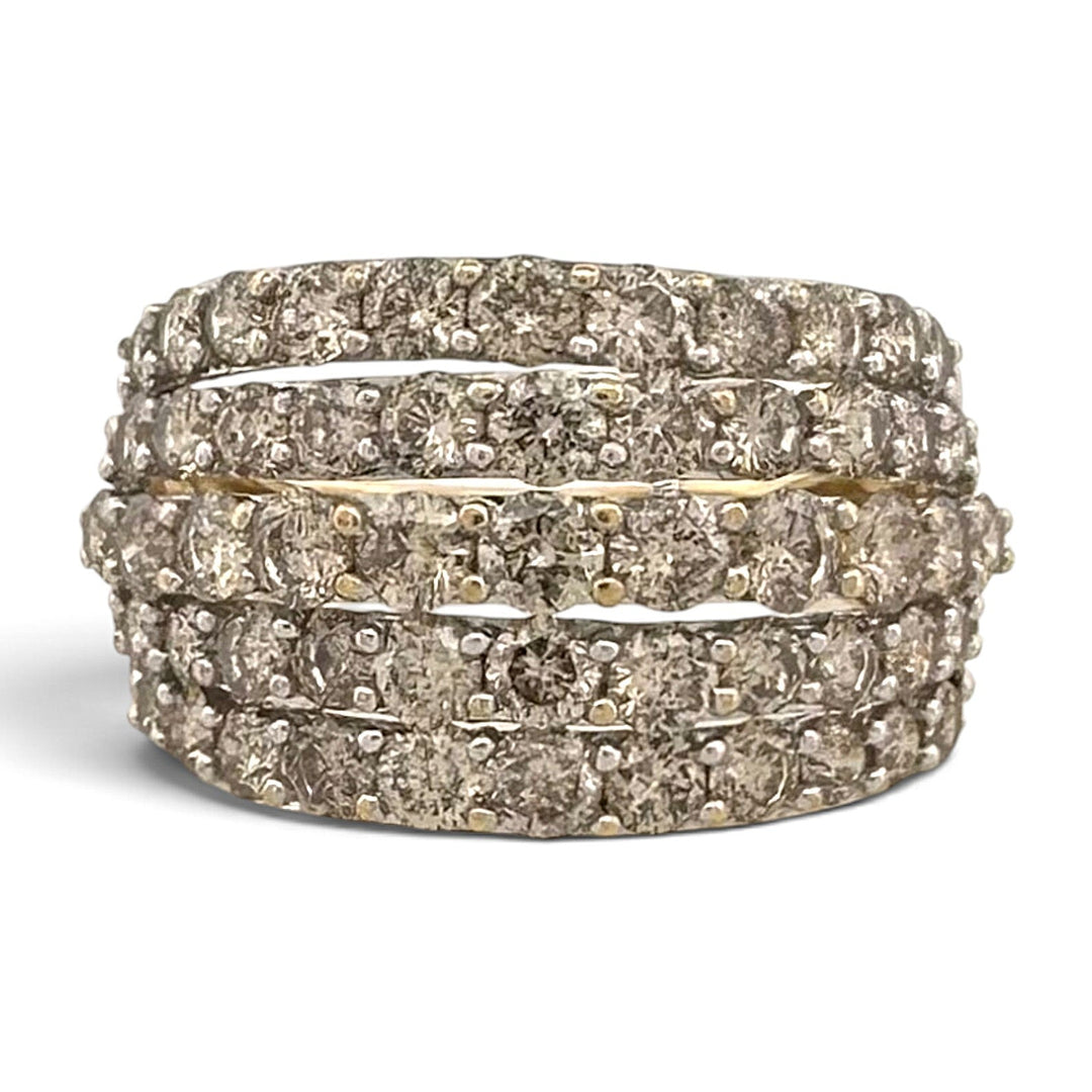 2.50ctw Round Brilliant Natural Salt & Pepper Diamond 5-Row Cocktail Ring in 10k Two-Tone Gold