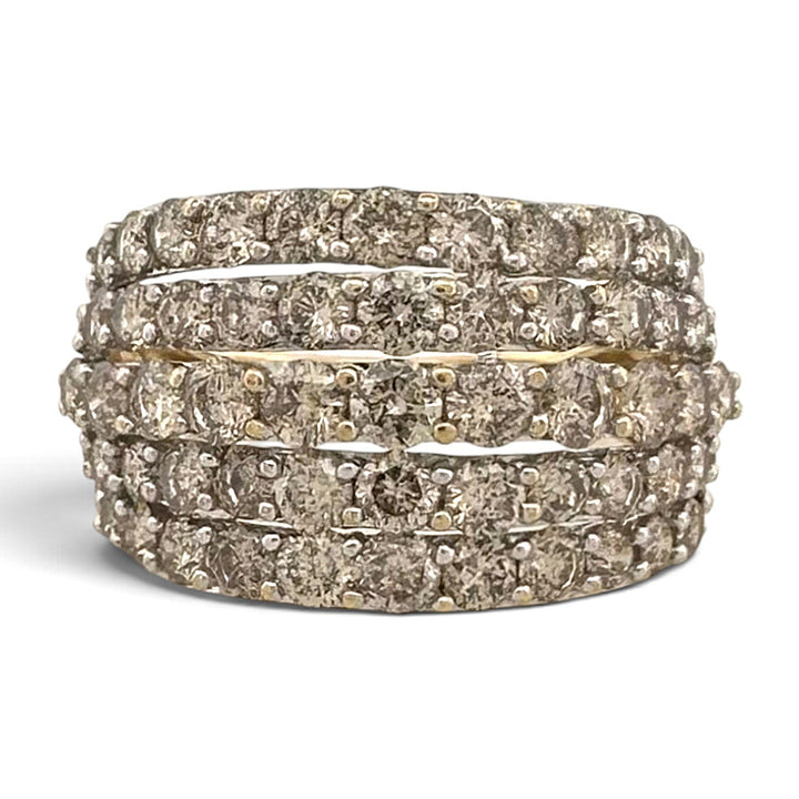 2.50ctw Round Brilliant Natural Salt & Pepper Diamond 5-Row Cocktail Ring in 10k Two-Tone Gold