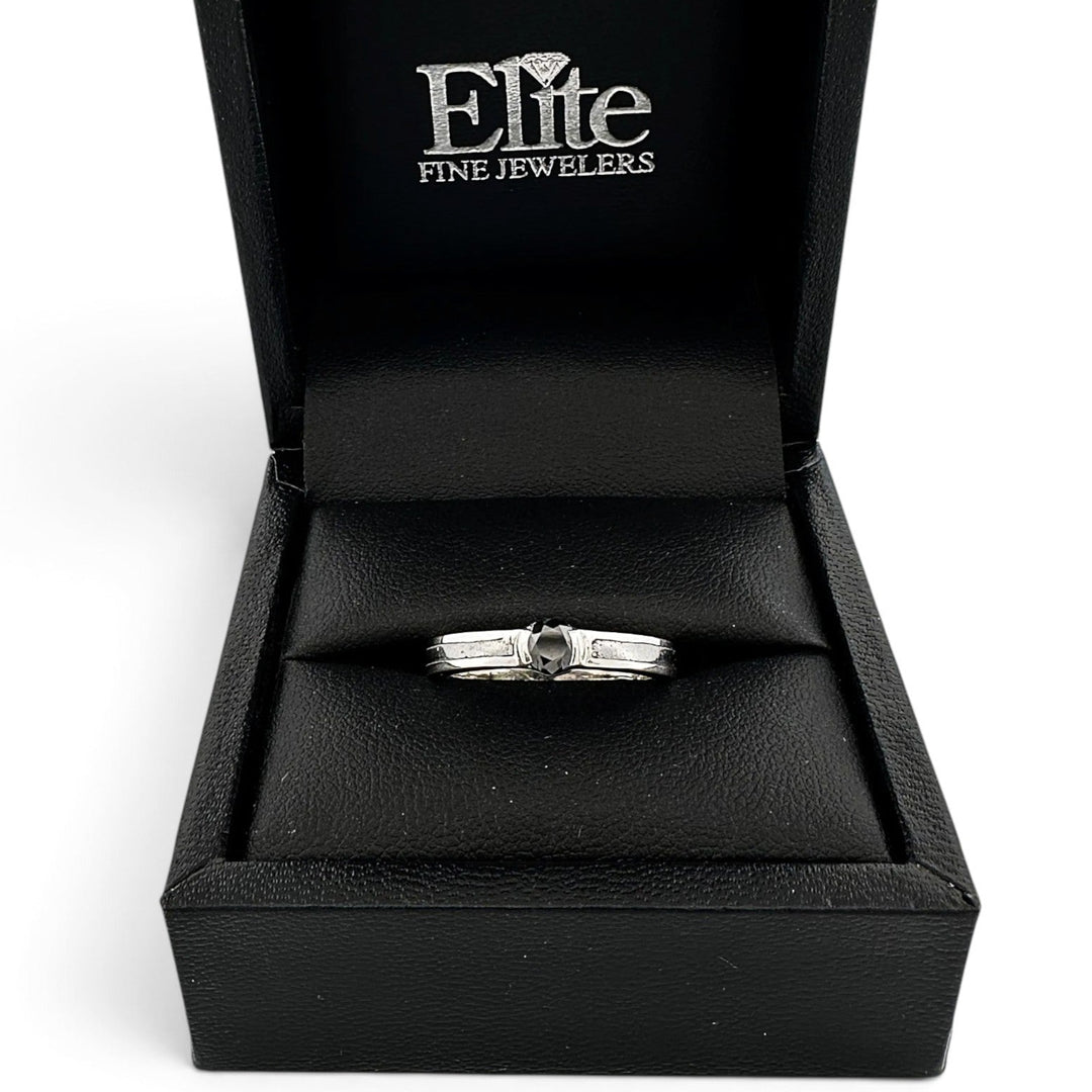 0.31ct Black Round Brilliant Diamond Solitaire Engagement Ring in Sterling Silver and Platinum
