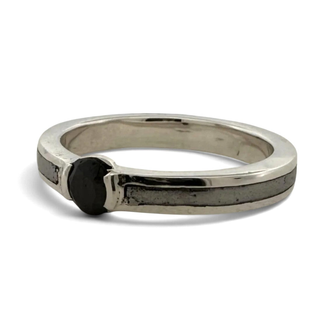 0.31ct Black Round Brilliant Diamond Solitaire Engagement Ring in Sterling Silver and Platinum