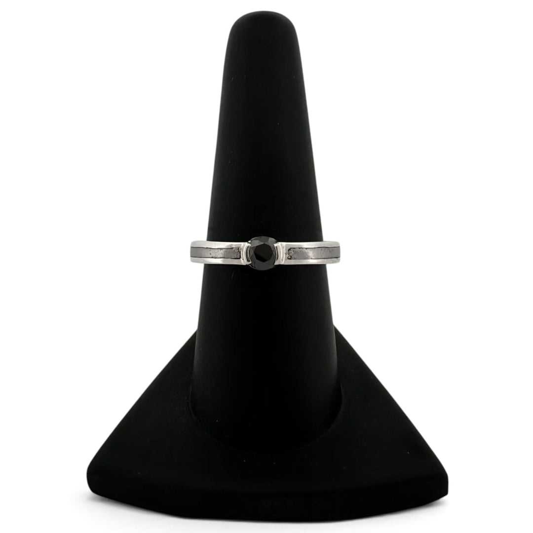 0.31ct Black Round Brilliant Diamond Solitaire Engagement Ring in Sterling Silver and Platinum