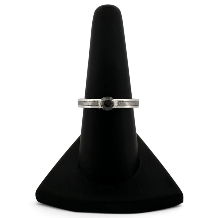 0.31ct Black Round Brilliant Diamond Solitaire Engagement Ring in Sterling Silver and Platinum