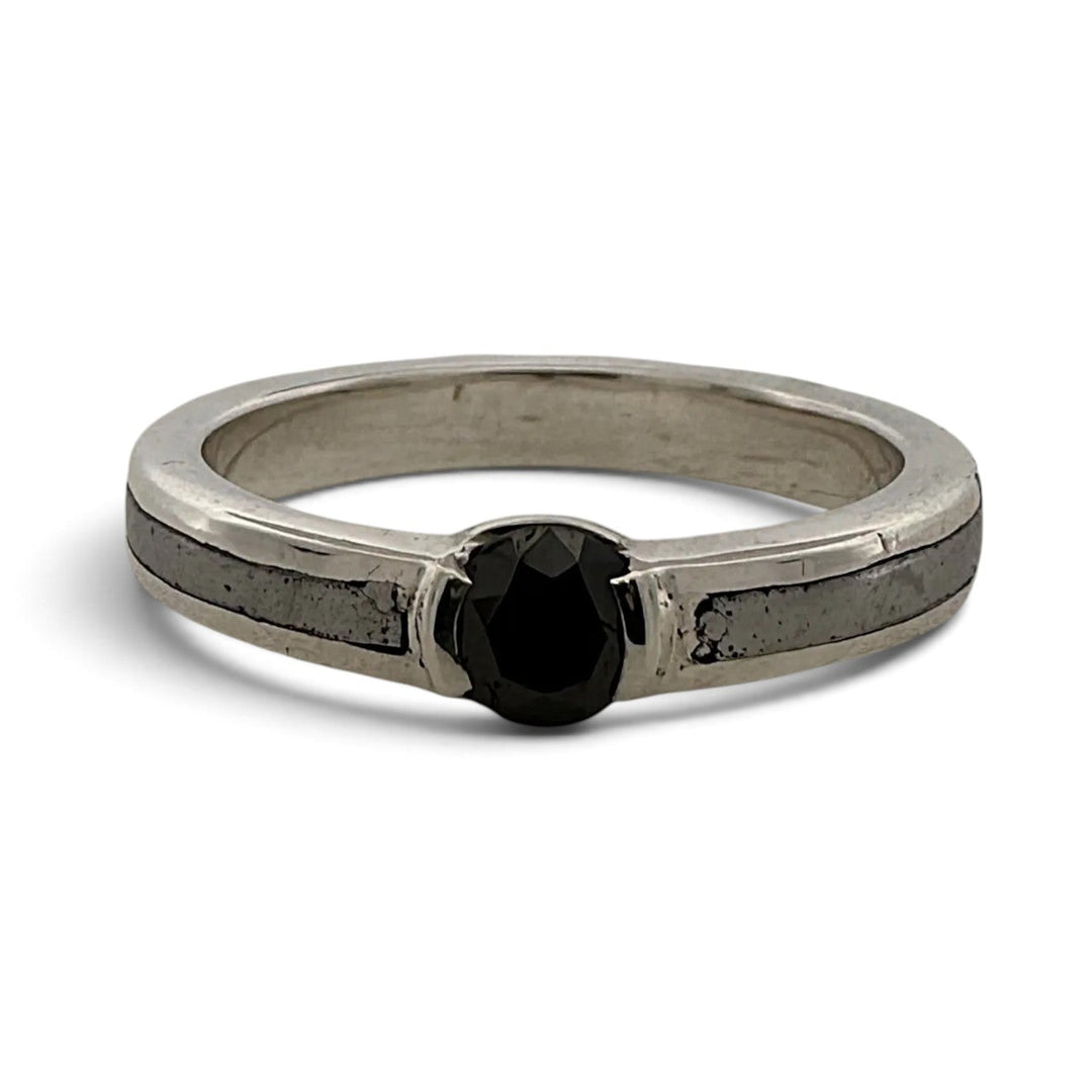 0.31ct Black Round Brilliant Diamond Solitaire Engagement Ring in Sterling Silver and Platinum