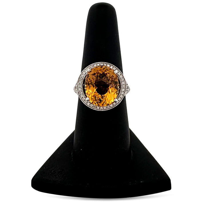 7.50cts Oval Heliodor Beryl & Round Brilliant Diamond Halo Filigree Cocktail Ring in 14k White Gold