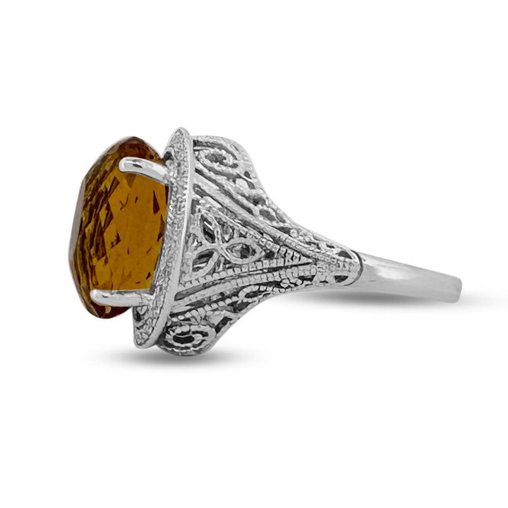 7.50cts Oval Heliodor Beryl & Round Brilliant Diamond Halo Filigree Cocktail Ring in 14k White Gold