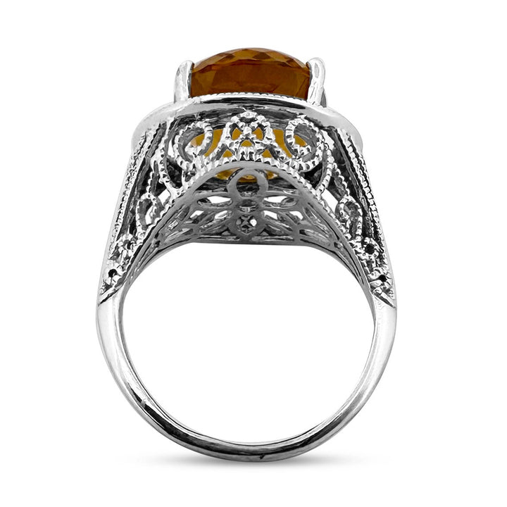 7.50cts Oval Heliodor Beryl & Round Brilliant Diamond Halo Filigree Cocktail Ring in 14k White Gold