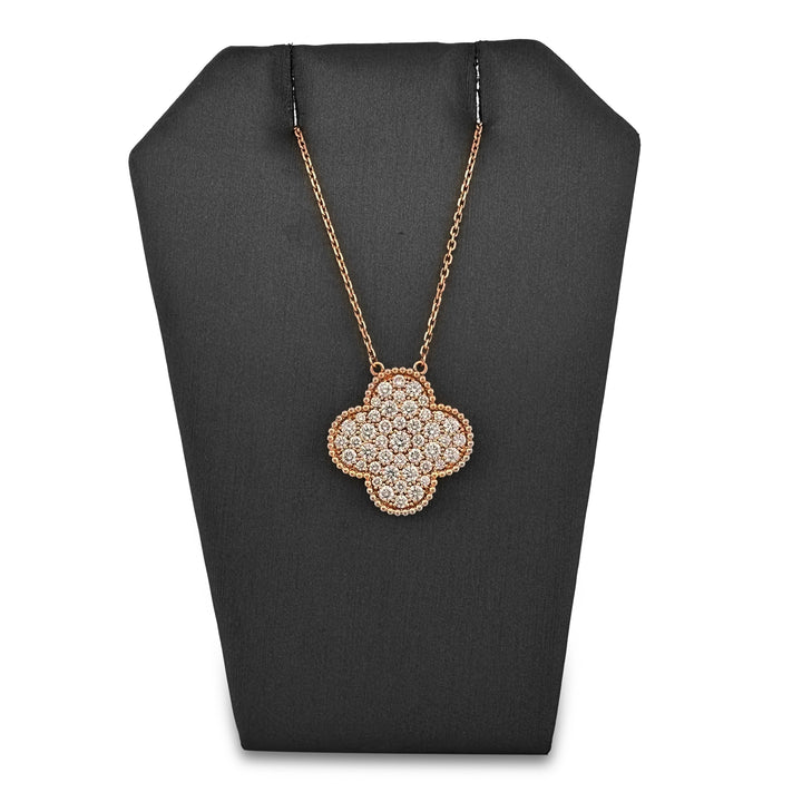 2.40ctw Round Brilliant Natural Diamond Pavé Clover Necklace in 14k Rose Gold