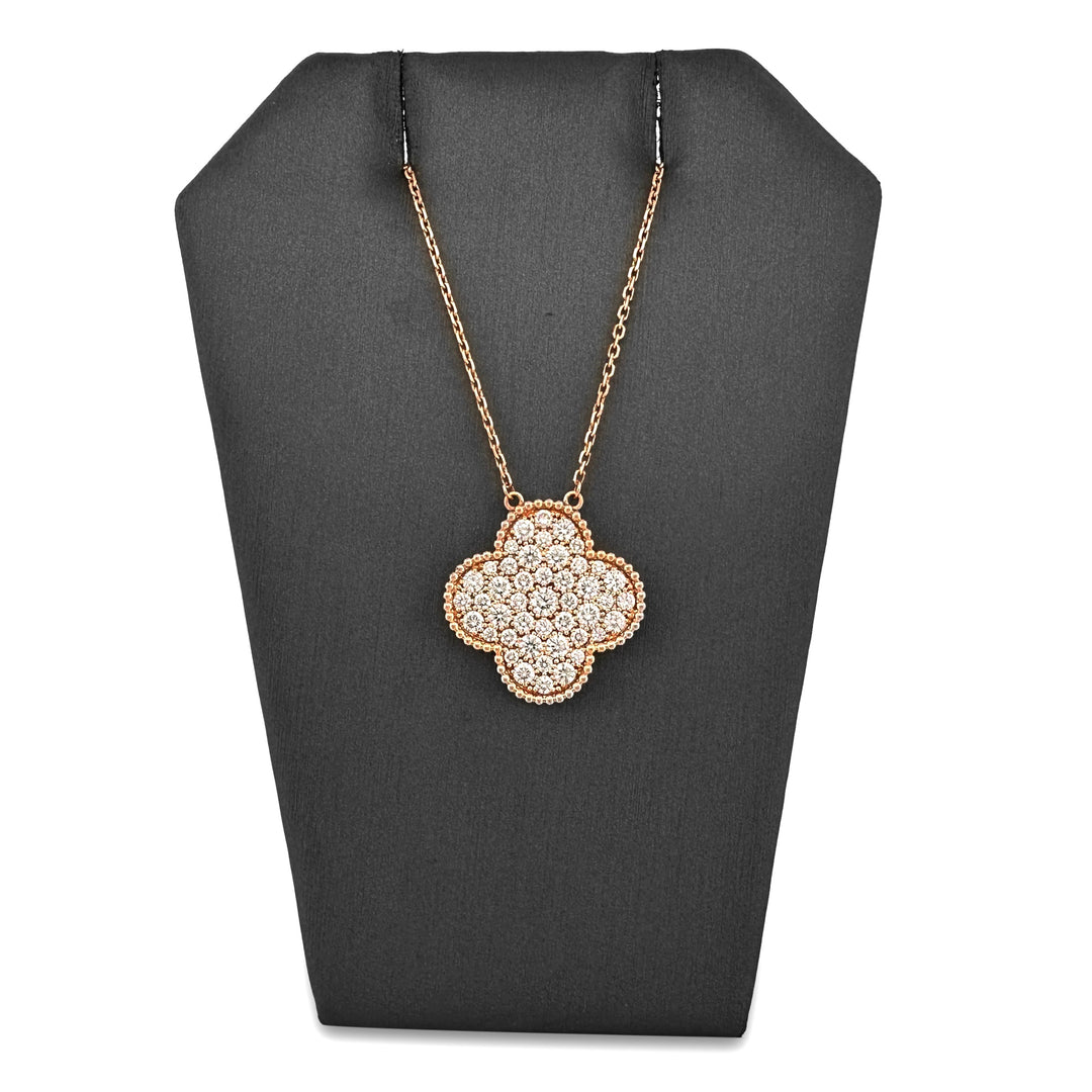 2.40ctw Round Brilliant Natural Diamond Pavé Quatrefoil Pendant Necklace in 14k Rose Gold