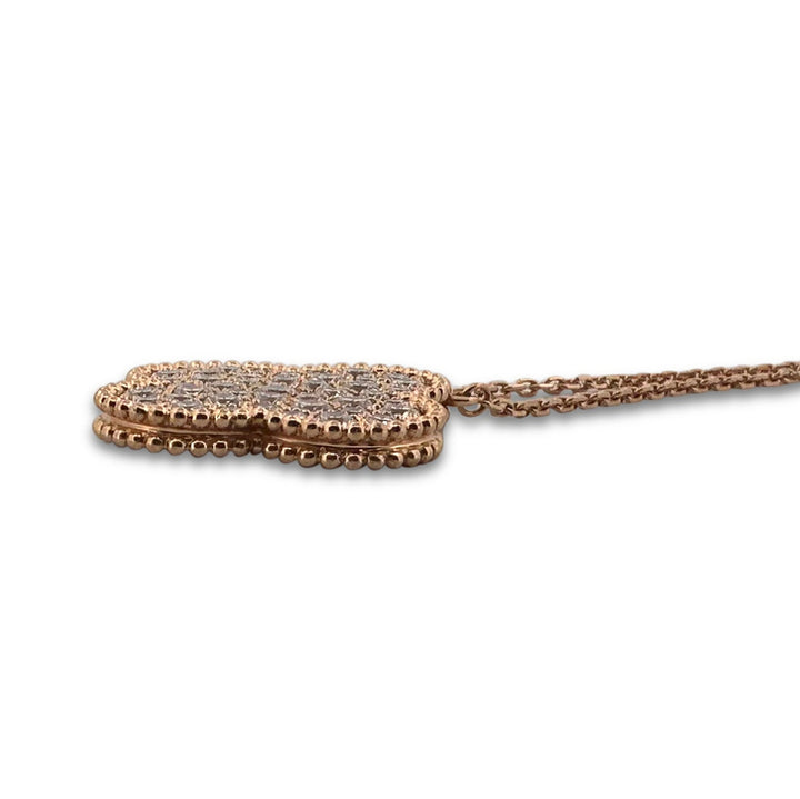 2.40ctw Round Brilliant Natural Diamond Pavé Clover Necklace in 14k Rose Gold