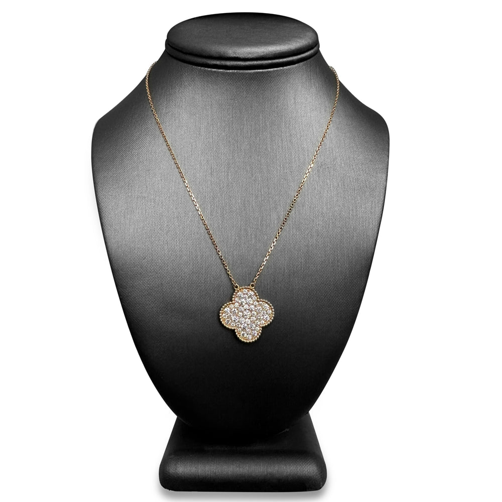 2.40ctw Round Brilliant Natural Diamond Pavé Clover Necklace in 14k Rose Gold