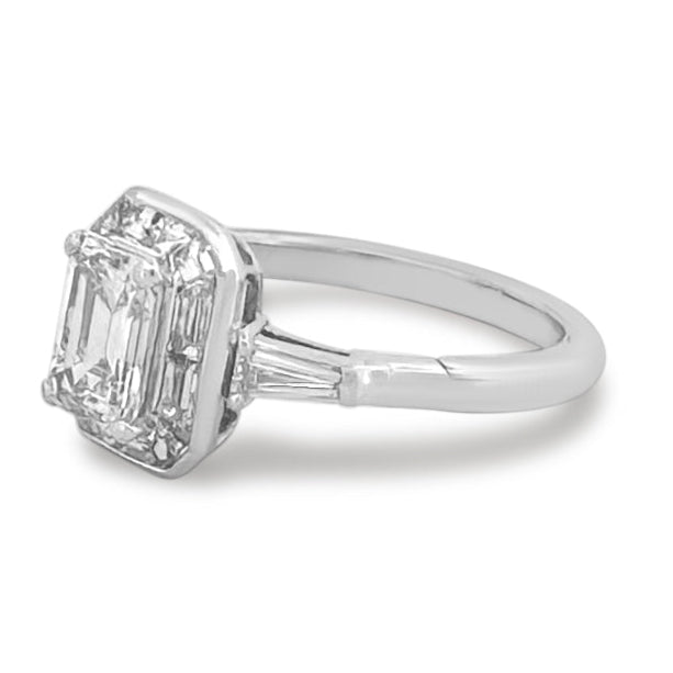 GIA Graded 1.24cts Emerald Cut Center With Baguette Halo Natural Diamond Engagement Ring in Platinum