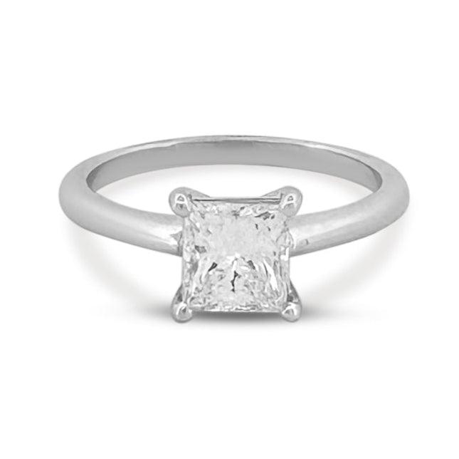 1.06cts Princess Cut Natural Diamond Solitaire Engagement Ring in 14k White Gold