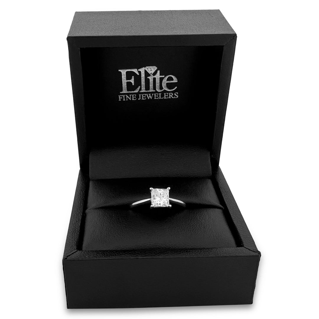 1.06cts Princess Cut Natural Diamond Solitaire Engagement Ring in 14k White Gold