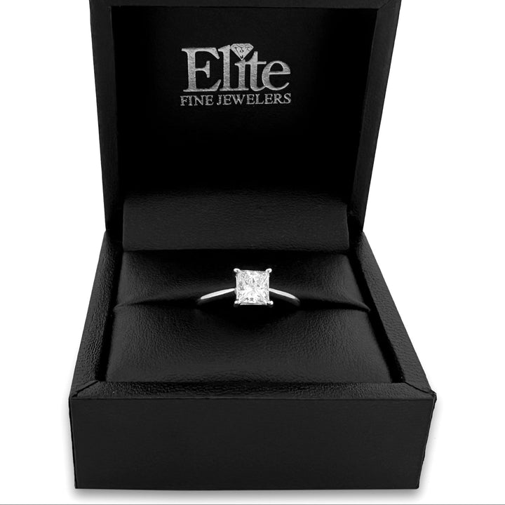 1.06cts Princess Cut Natural Diamond Solitaire Engagement Ring in 14k White Gold